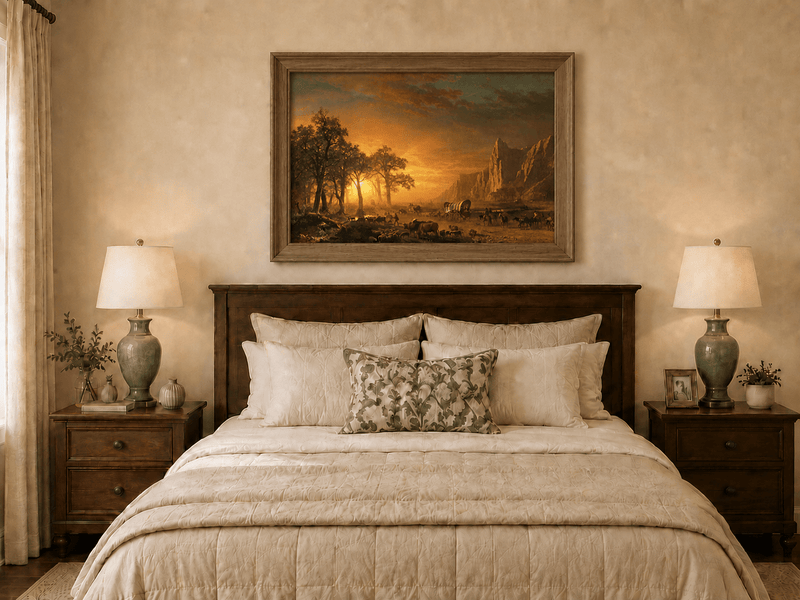 Peinture à l'huile de paysage - Voyage vers l'ouest au coucher du soleil