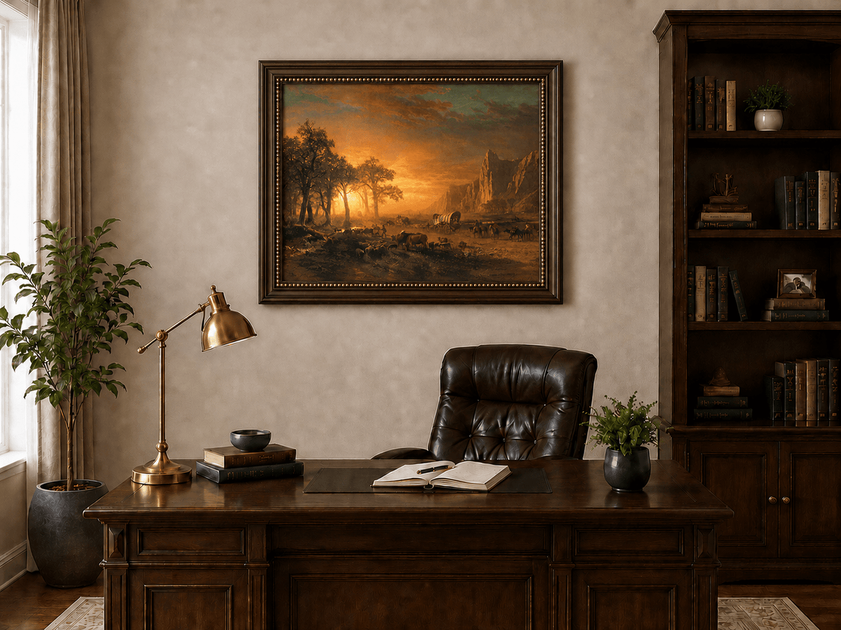 Peinture à l'huile de paysage - Voyage vers l'ouest au coucher du soleil