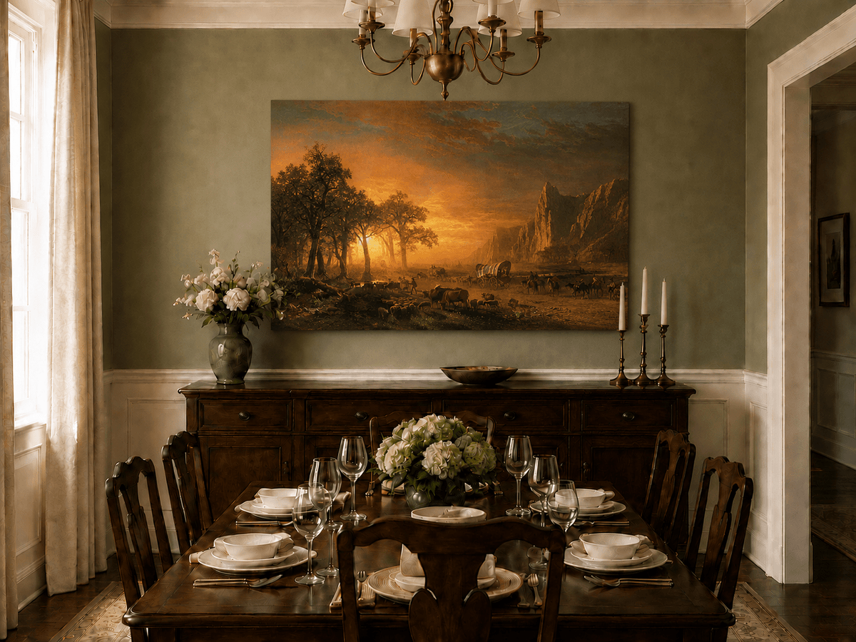 Peinture à l'huile de paysage - Voyage vers l'ouest au coucher du soleil
