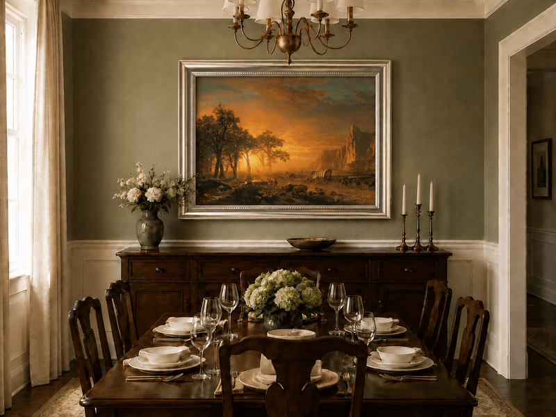 Peinture à l'huile de paysage - Voyage vers l'ouest au coucher du soleil