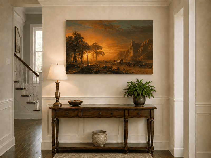 Peinture à l'huile de paysage - Voyage vers l'ouest au coucher du soleil