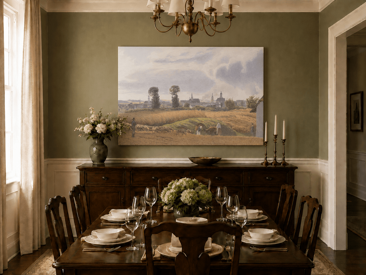 Peinture à l'huile de paysage - Gouffre rocheux spectaculaire avec personnages