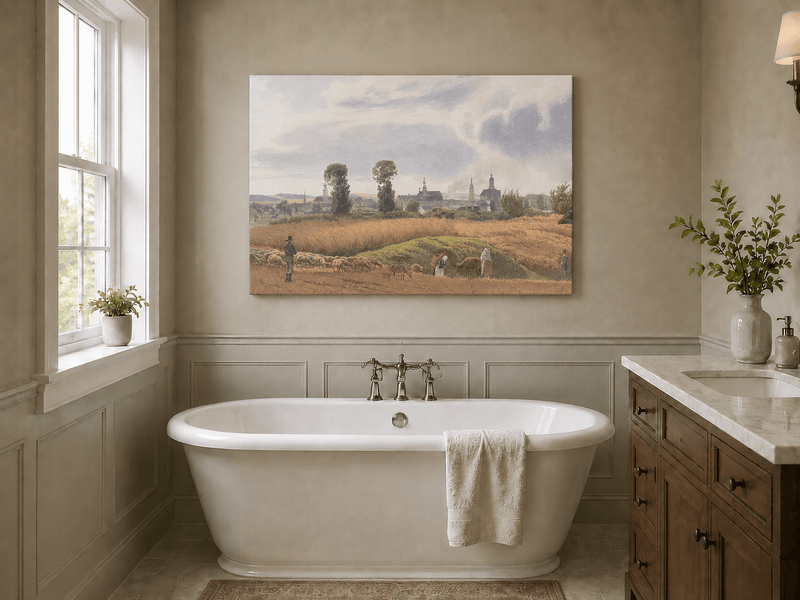 Peinture à l'huile de paysage - Gouffre rocheux spectaculaire avec personnages