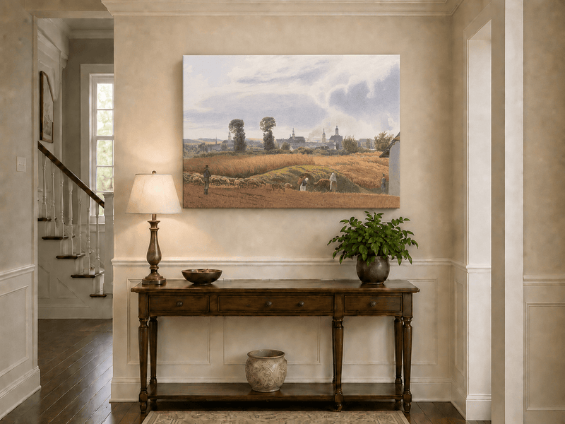 Peinture à l'huile de paysage - Gouffre rocheux spectaculaire avec personnages