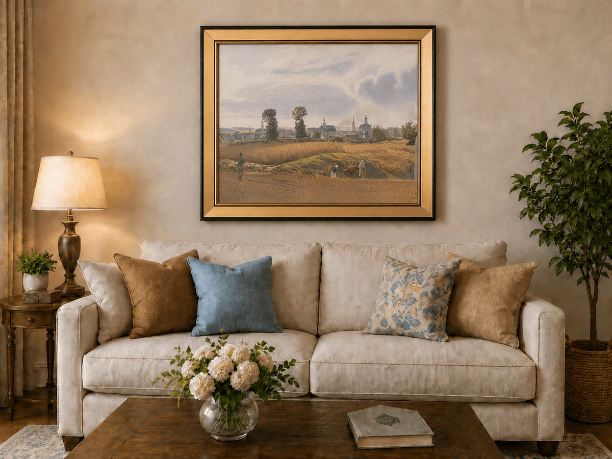 Peinture à l'huile de paysage - Gouffre rocheux spectaculaire avec personnages