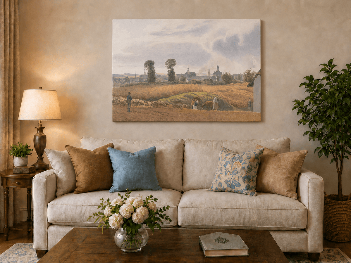 Peinture à l'huile de paysage - Gouffre rocheux spectaculaire avec personnages