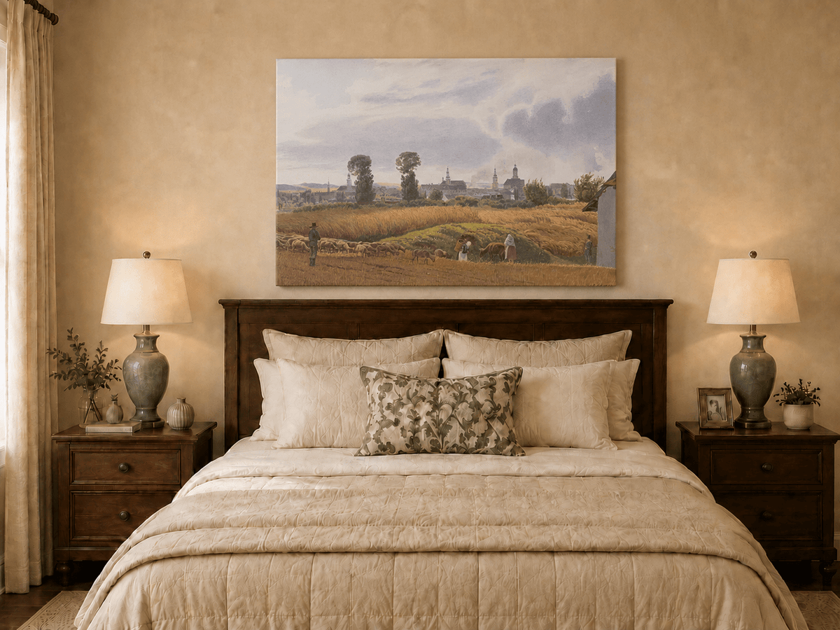 Peinture à l'huile de paysage - Gouffre rocheux spectaculaire avec personnages