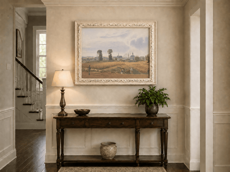 Peinture à l'huile de paysage - Gouffre rocheux spectaculaire avec personnages