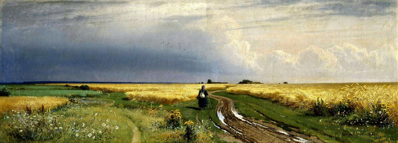 Landscape Oil Painting - Wheat Fields Path Under Dramatic Sky - Oil Painting Haven
