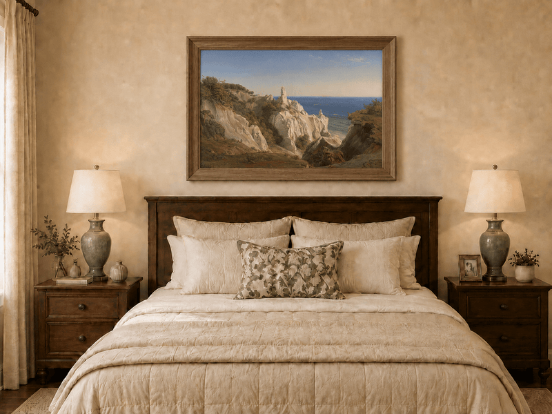 Landscape Oil Painting - White Coastal Cliffs and Blue Sea View