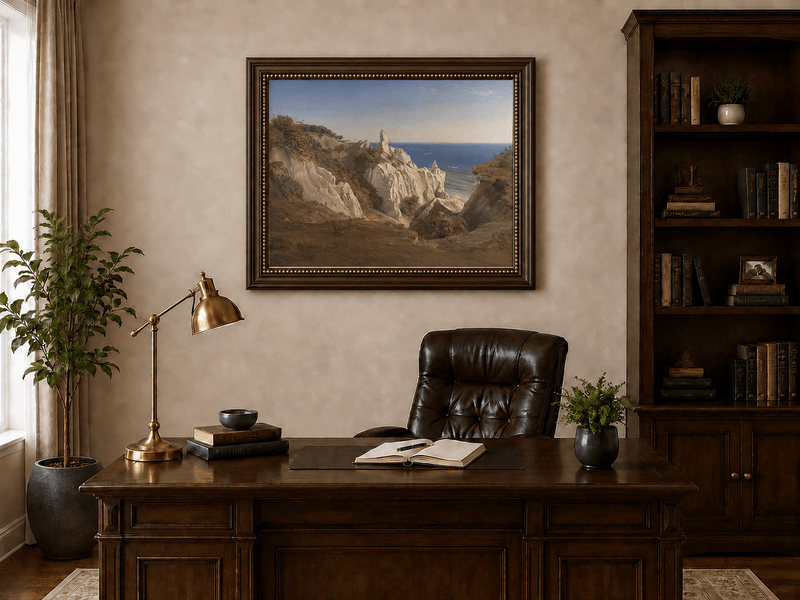 Landscape Oil Painting - White Coastal Cliffs and Blue Sea View