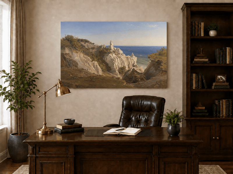 Landscape Oil Painting - White Coastal Cliffs and Blue Sea View