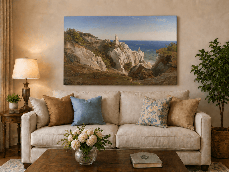Landscape Oil Painting - White Coastal Cliffs and Blue Sea View