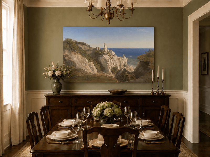 Landscape Oil Painting - White Coastal Cliffs and Blue Sea View