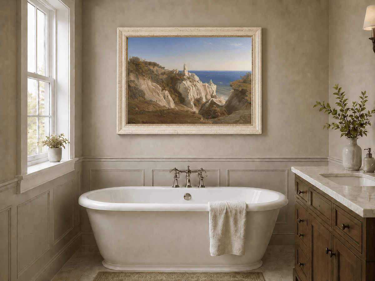Landscape Oil Painting - White Coastal Cliffs and Blue Sea View