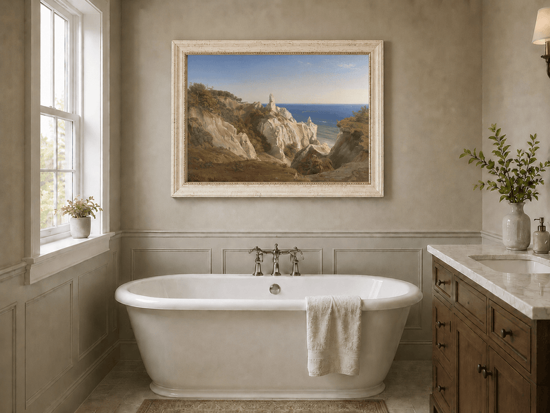 Landscape Oil Painting - White Coastal Cliffs and Blue Sea View