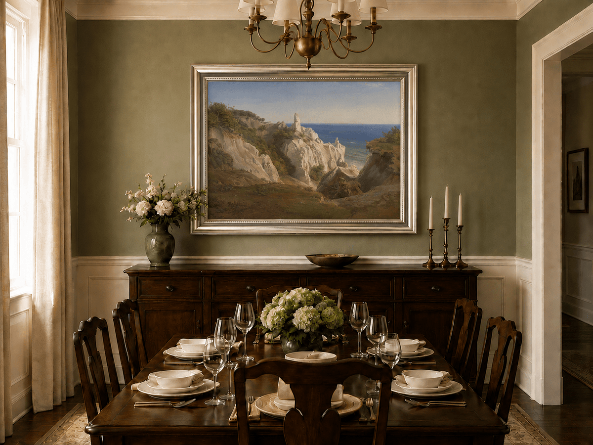 Landscape Oil Painting - White Coastal Cliffs and Blue Sea View