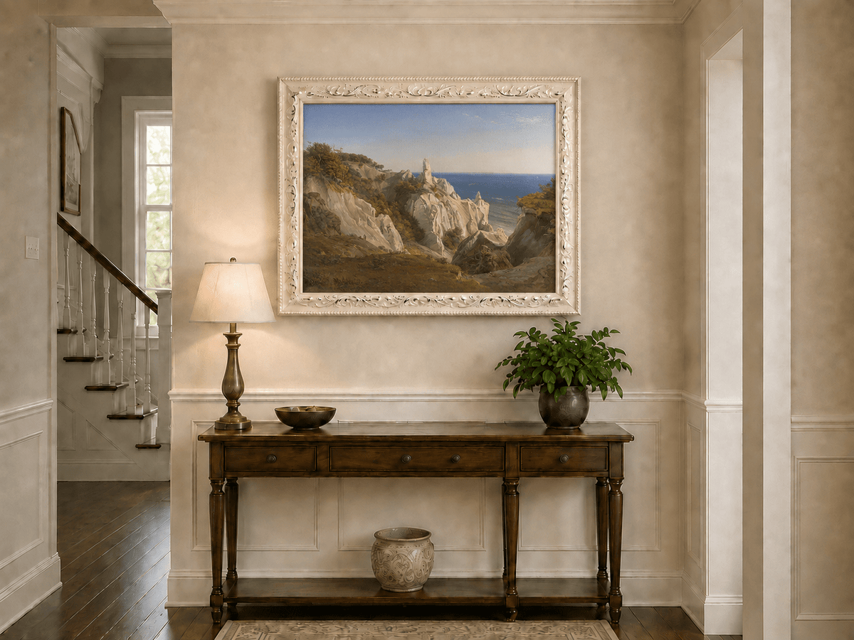 Landscape Oil Painting - White Coastal Cliffs and Blue Sea View