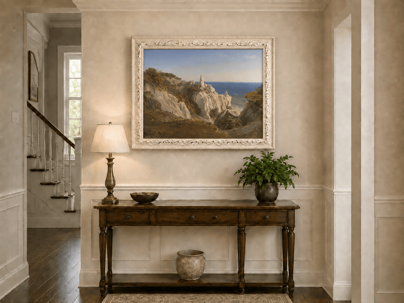 Landscape Oil Painting - White Coastal Cliffs and Blue Sea View