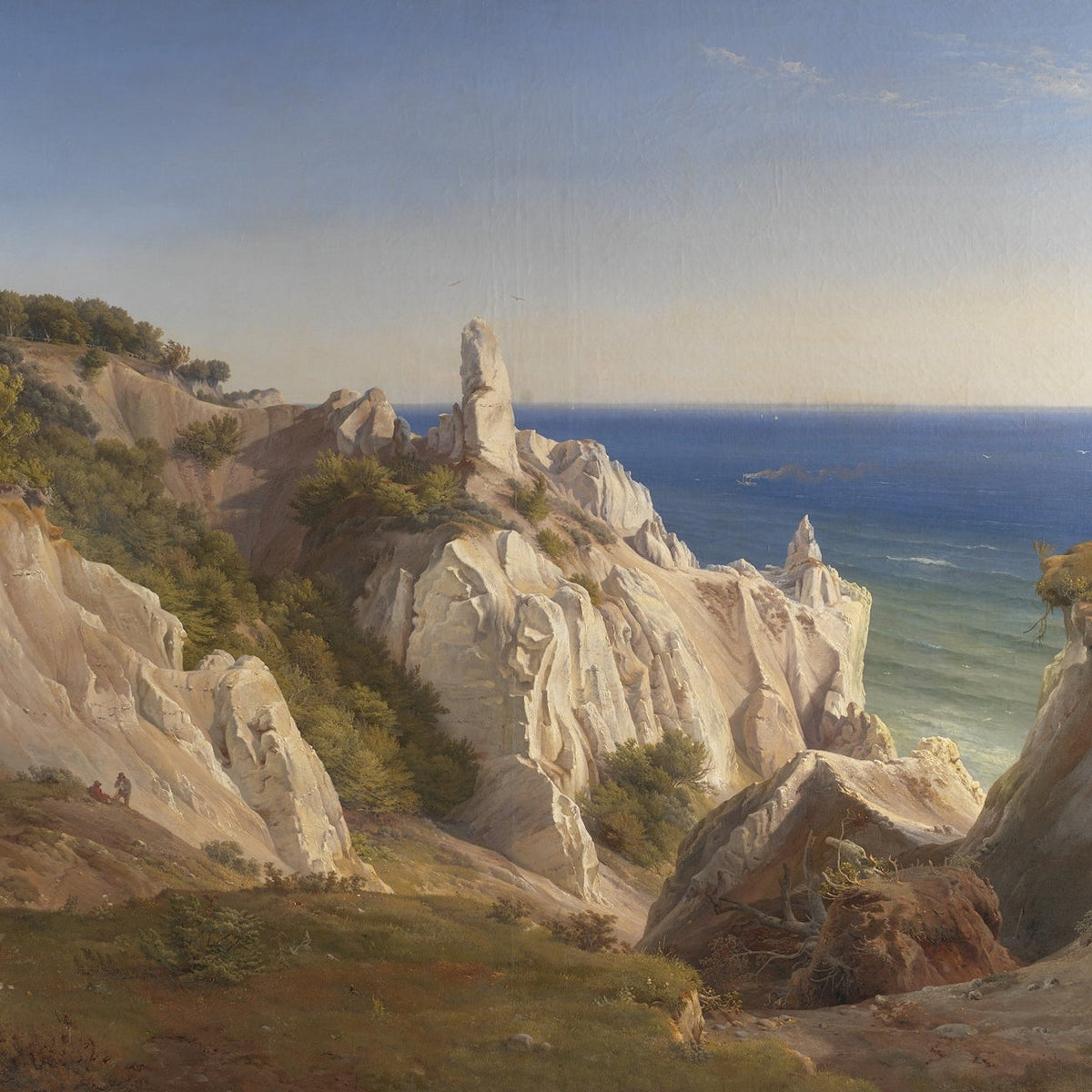 Landscape Oil Painting - White Coastal Cliffs and Blue Sea View - Oil Painting Haven