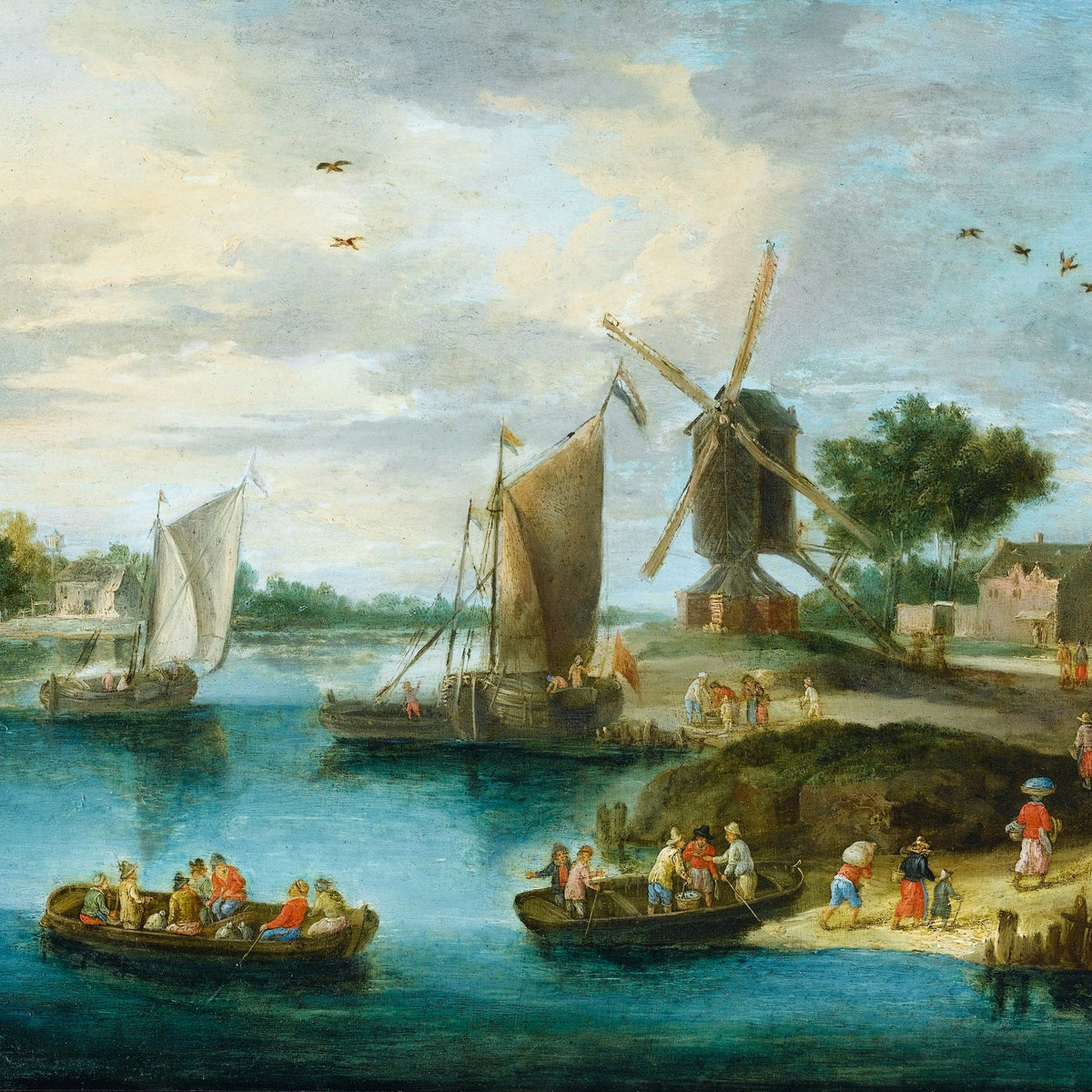 Landscape Oil Painting - Windmill Harbor with Sailboats - Oil Painting Haven