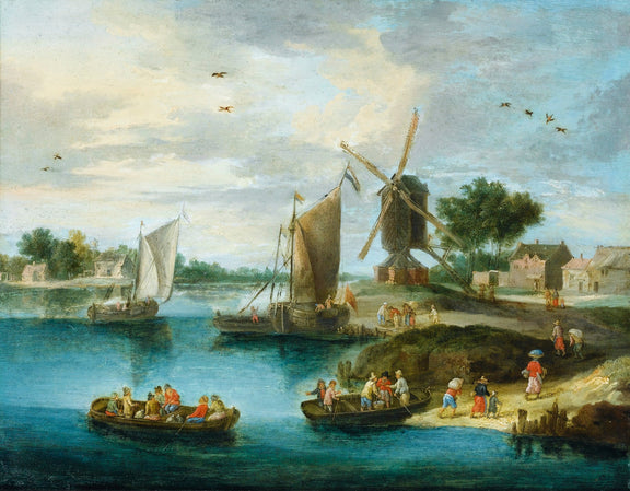 Landscape Oil Painting - Windmill Harbor with Sailboats - Oil Painting Haven