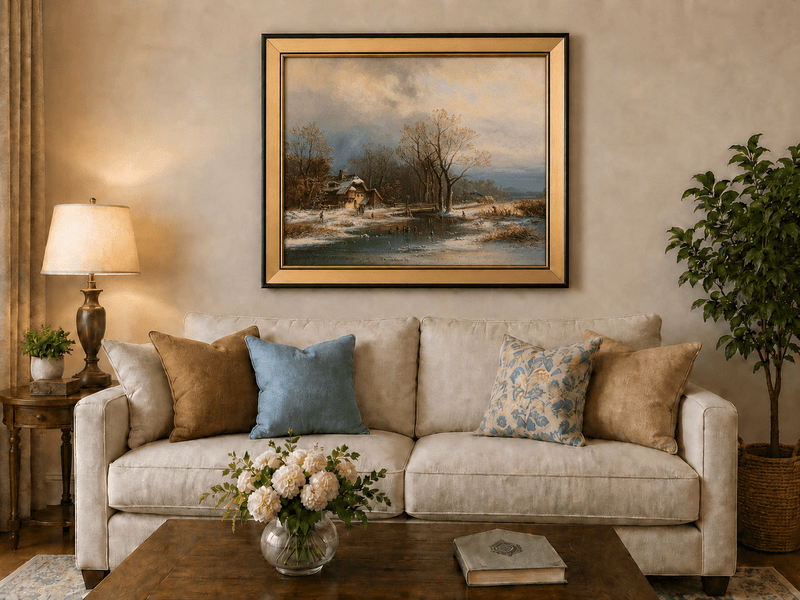 Peinture à l'huile de paysage - Gouffre rocheux spectaculaire avec personnages