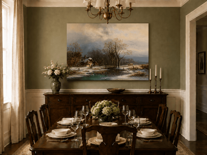 Peinture à l'huile de paysage - Gouffre rocheux spectaculaire avec personnages
