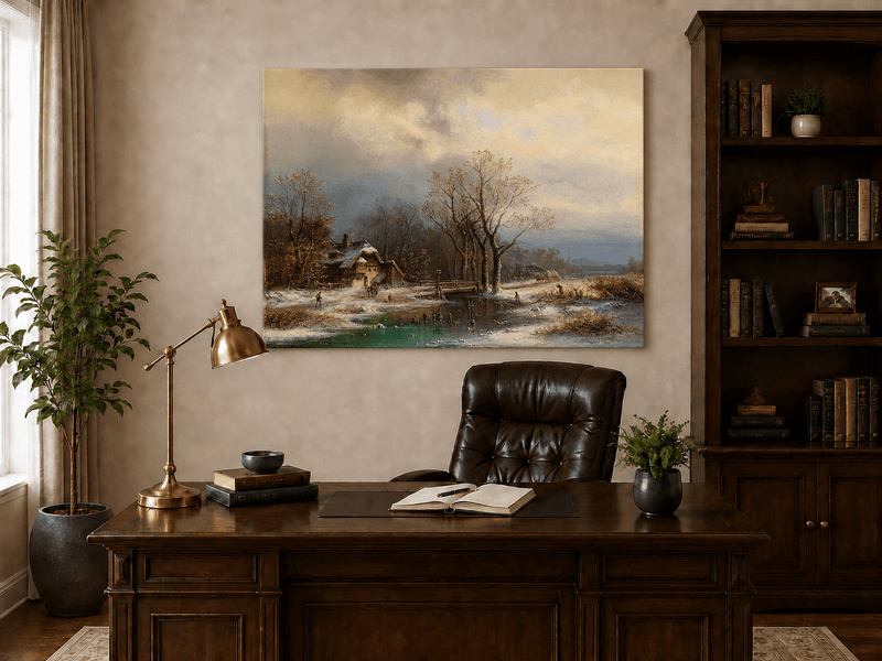 Peinture à l'huile de paysage - Gouffre rocheux spectaculaire avec personnages