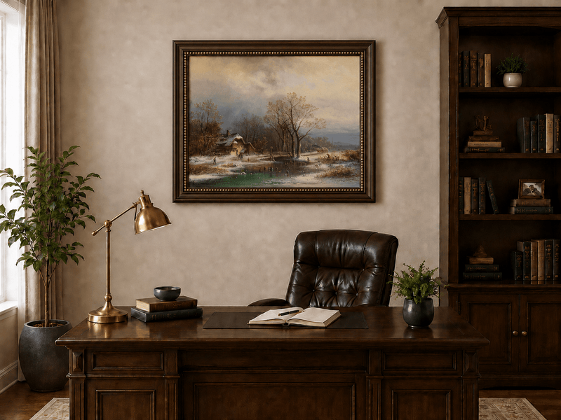 Peinture à l'huile de paysage - Gouffre rocheux spectaculaire avec personnages