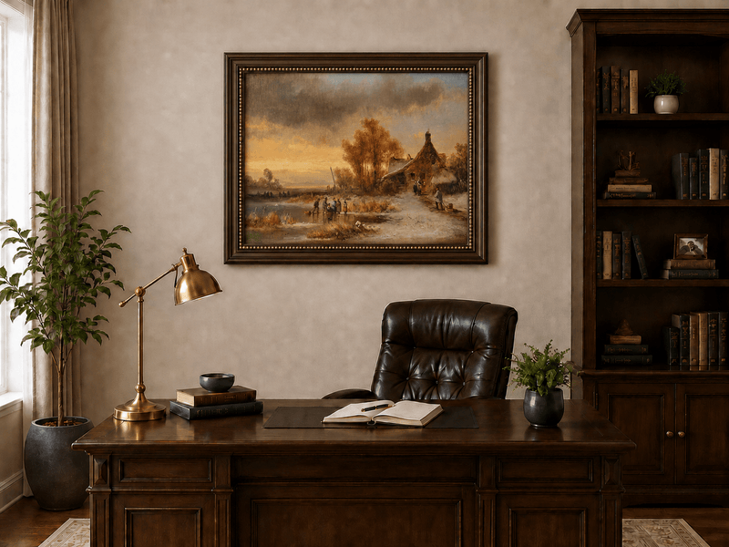 Peinture à l'huile de paysage - Gouffre rocheux spectaculaire avec personnages