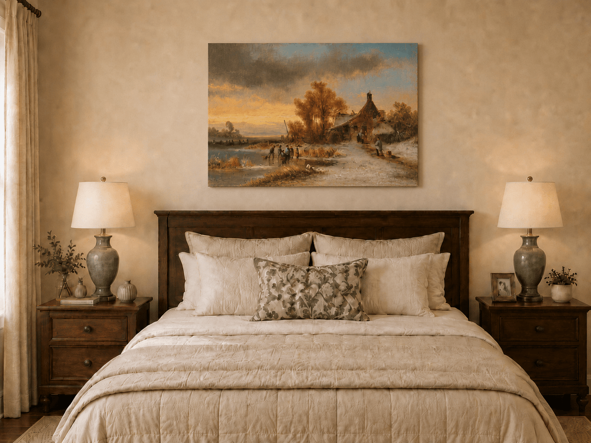 Peinture à l'huile de paysage - Gouffre rocheux spectaculaire avec personnages