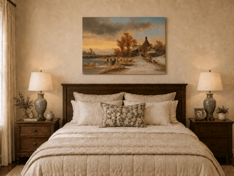 Peinture à l'huile de paysage - Gouffre rocheux spectaculaire avec personnages