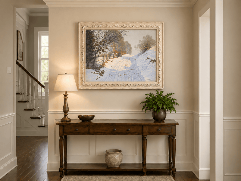 Landscape Oil Painting - Winter Country Road in Snow