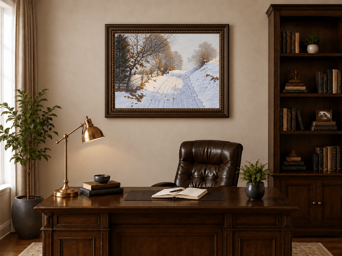 Landscape Oil Painting - Winter Country Road in Snow