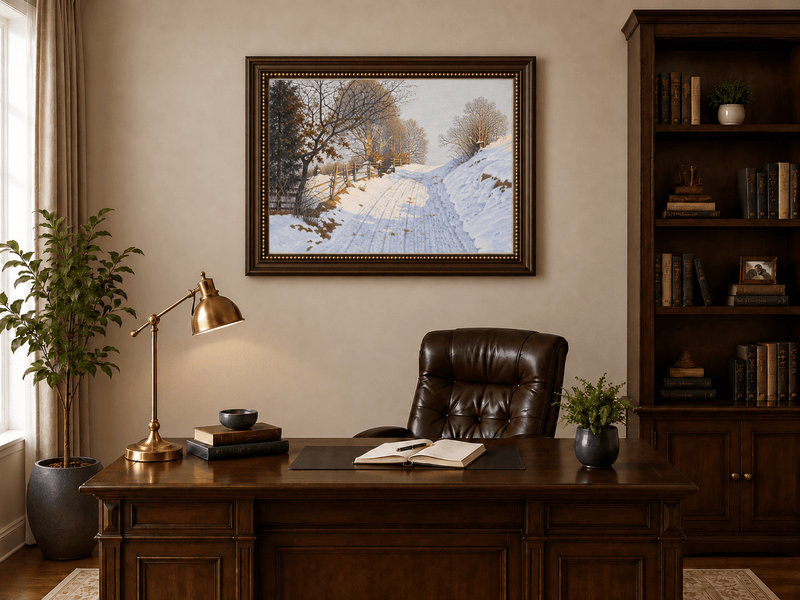 Landscape Oil Painting - Winter Country Road in Snow