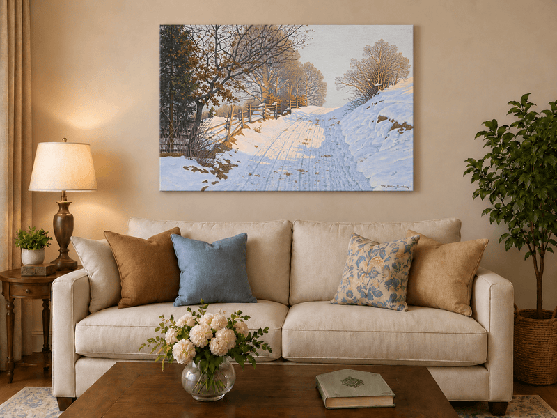 Landscape Oil Painting - Winter Country Road in Snow