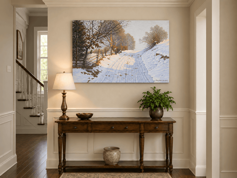 Landscape Oil Painting - Winter Country Road in Snow