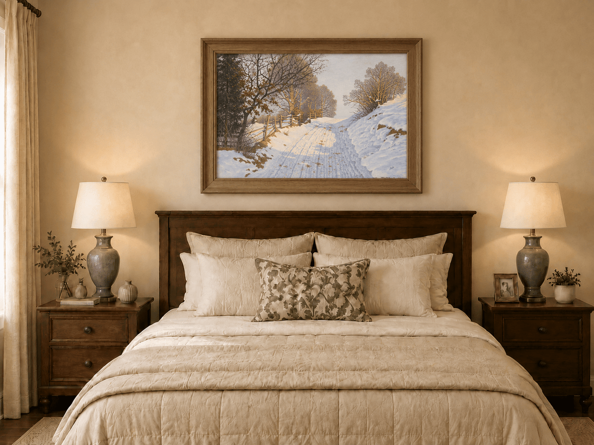 Landscape Oil Painting - Winter Country Road in Snow