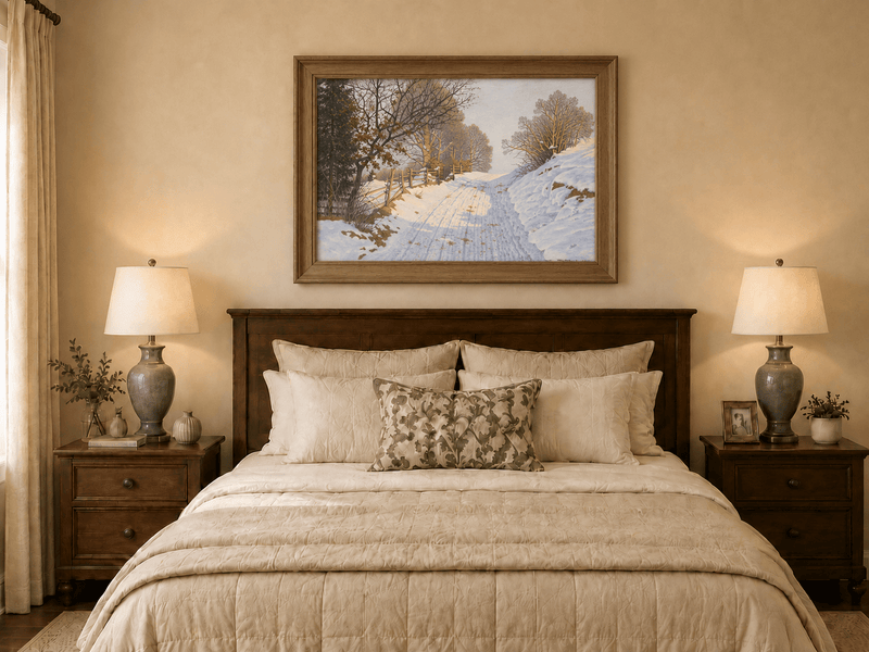 Landscape Oil Painting - Winter Country Road in Snow