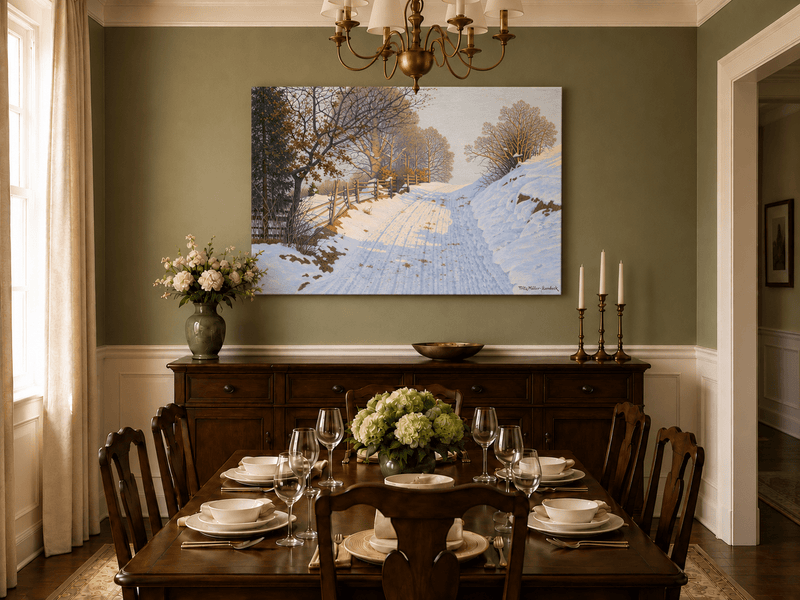 Landscape Oil Painting - Winter Country Road in Snow