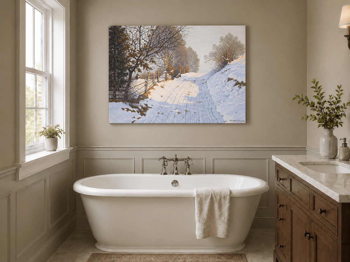 Landscape Oil Painting - Winter Country Road in Snow