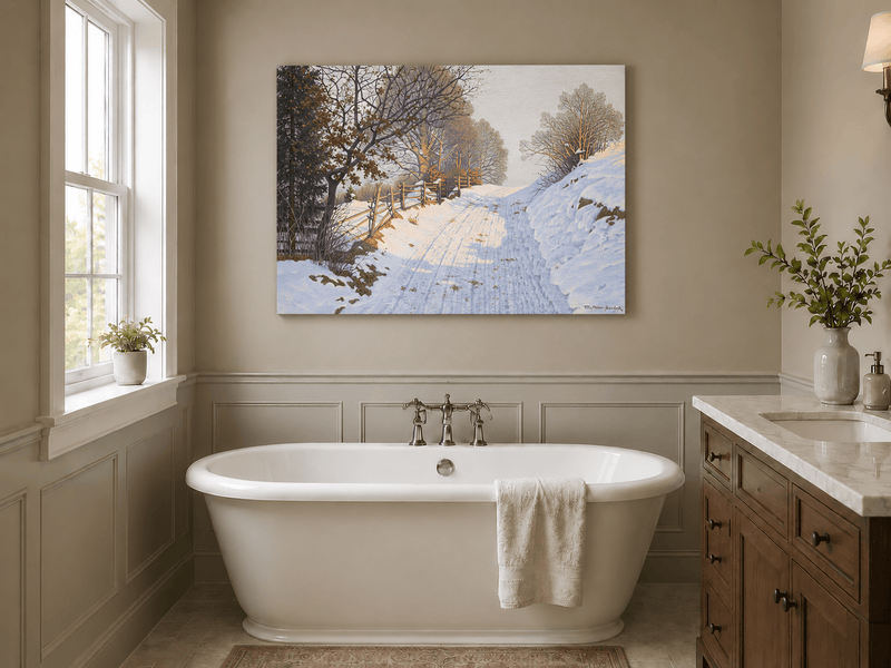 Landscape Oil Painting - Winter Country Road in Snow