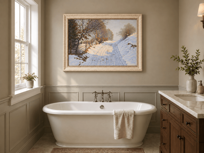 Landscape Oil Painting - Winter Country Road in Snow