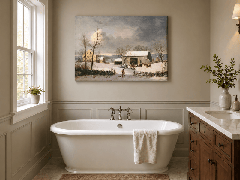 Landscape Oil Painting - Winter Farmhouse Snow Scene