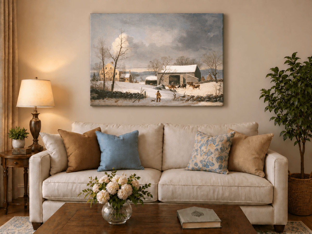 Landscape Oil Painting - Winter Farmhouse Snow Scene