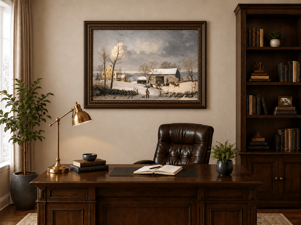 Landscape Oil Painting - Winter Farmhouse Snow Scene