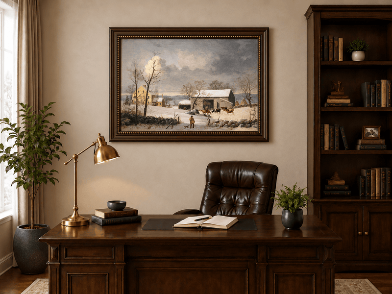 Landscape Oil Painting - Winter Farmhouse Snow Scene