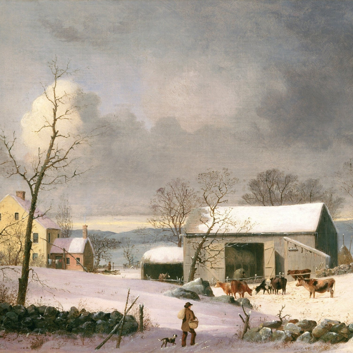 Landscape Oil Painting - Winter Farmhouse Snow Scene - Oil Painting Haven