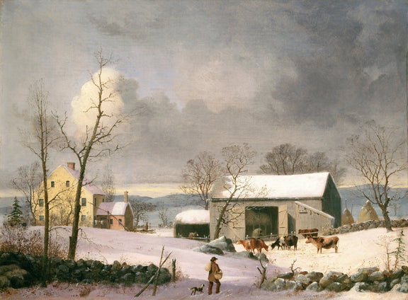 Landscape Oil Painting - Winter Farmhouse Snow Scene - Oil Painting Haven